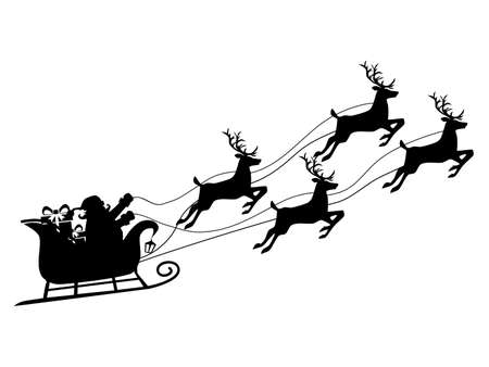 Silhouette of Santa Claus on a reindeer sleigh. isolate on white background. Vector illustration epsのイラスト素材