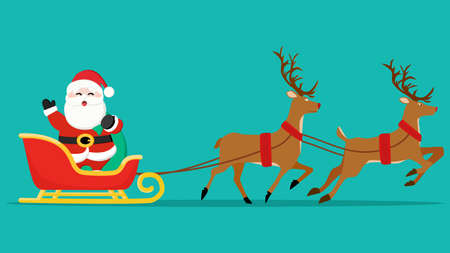 Santa Claus flying in sleigh with gifts and reindeer. Christmas and New Year celebration vectorのイラスト素材