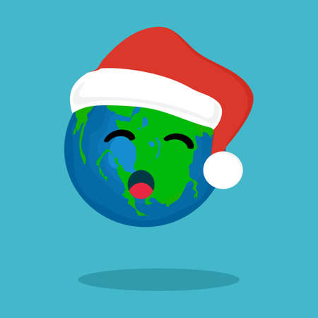The world wears a santa claus hat Celebrate Christmas. Isolated on background vectorのイラスト素材