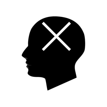 The head silhouette and the wrong mark icon. On a white backgroundのイラスト素材