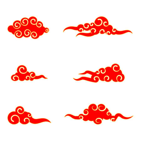 Collection of red and gold clouds. Chinese Cloud template vectorのイラスト素材