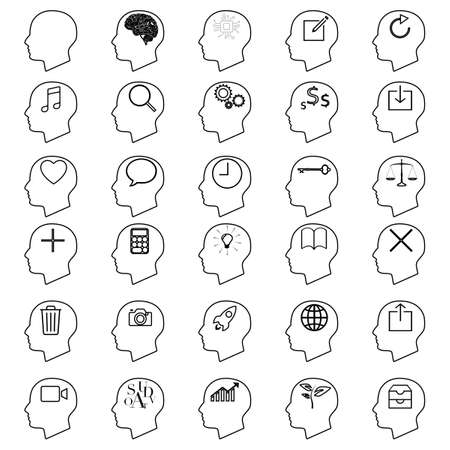 set of Thinking Heads Icons. Head thinking of business concept iconのイラスト素材