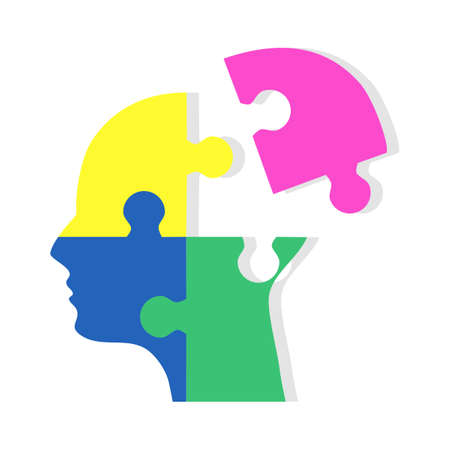 human head in puzzle pieces icon. human head shaped jigsaw puzzle vectorのイラスト素材