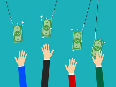 The hook has money as a bait. The concept of people has been deceived epsのイラスト素材