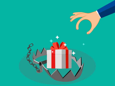 Traps use gift boxes as bait. Deception Concept Vector Illustration epsのイラスト素材
