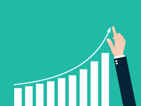 Businessman finger pointing arrow graph. Business development to success illustrationのイラスト素材