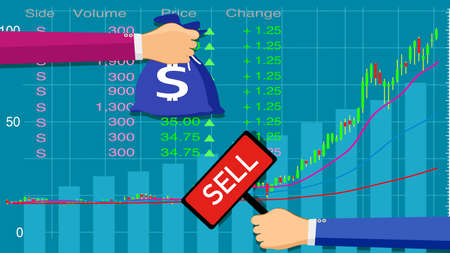 buy and sell over the Stock market chart. business trading conceptのイラスト素材