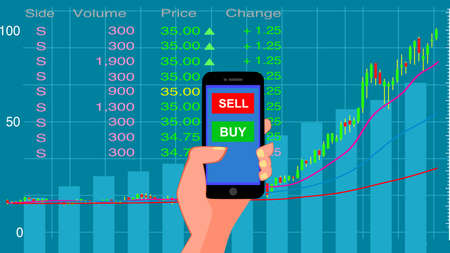 buy and sell over the Stock market chart. business trading conceptのイラスト素材