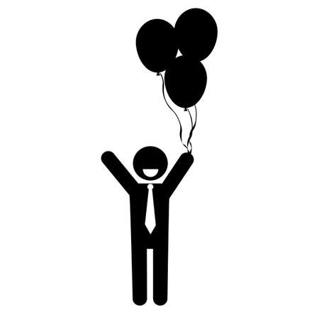 Business man silhouette with balloon. A laughing man who flies with a balloonのイラスト素材