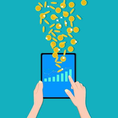Smartphones and flying coins. Payment Ideas And Earning Money Online With Smartphoneのイラスト素材