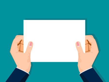 hands holding a blank sheet of paper. vector illustrationのイラスト素材