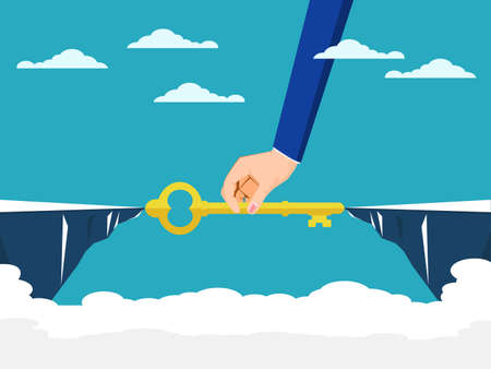 Businessmen lay the keys to bridge the cliff. Success concept vectorのイラスト素材