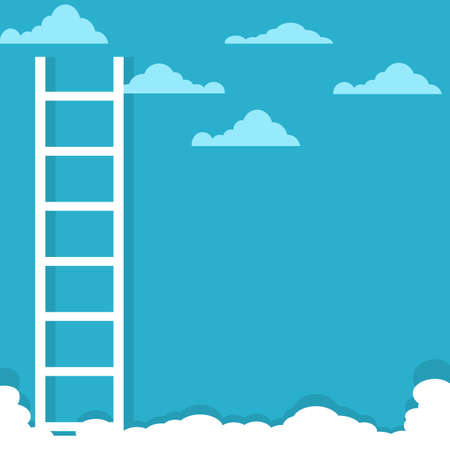 ladder and white clouds isolated on blue background. vector illustrationのイラスト素材