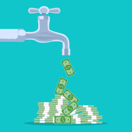 The money banknotes come out of the tap. Cash flow vectorのイラスト素材