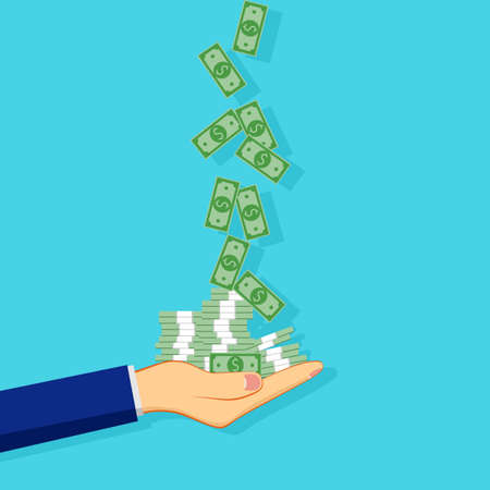 Businessmen use their hands to receive money that is falling. Cash flow vectorのイラスト素材
