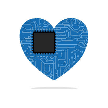 The circuit board and the processor in the heart. Vector illustrationのイラスト素材