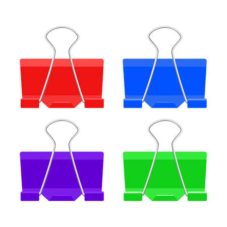 Paper binder clip. Metal clips. Office supplies. Vector illustrationのイラスト素材
