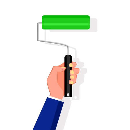 A person hand holding a paint roller isolated on a white background vector illustrationのイラスト素材