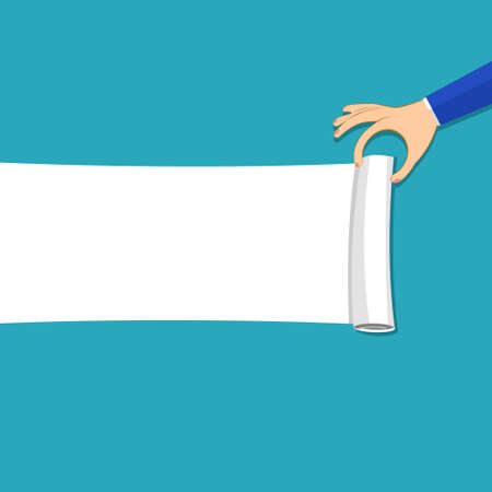 Hand tearing a blank white paper. advertising concept vector illustrationのイラスト素材