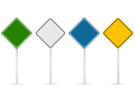 set of multicolored road signs isolated on background vector illustrationのイラスト素材
