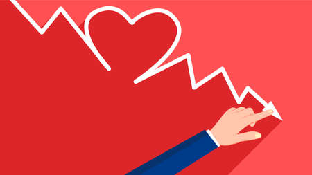 Businessman pointing to a downtrend graph. The concept of stock or business is in crisis. vectorのイラスト素材