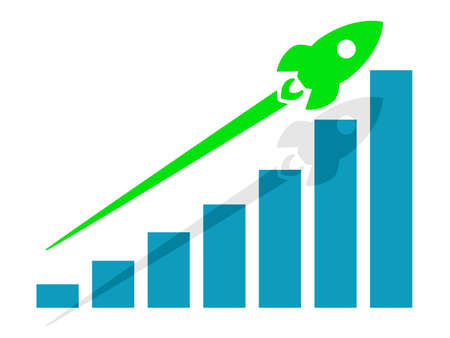 Growth graph with green rocket going up. business success conceptのイラスト素材