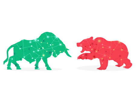 bull and bear market. concept of stock market exchange or financial. vector illustration. investment conceptのイラスト素材