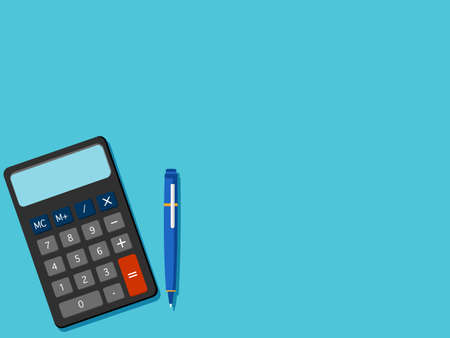 A calculator and a pen are placed on the table. Modern flat design. vector illustrationのイラスト素材
