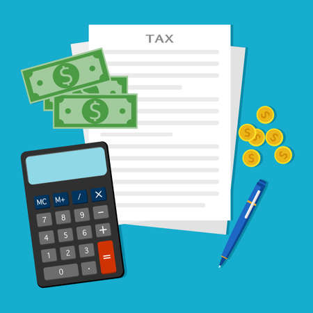 Tax payment form. Calculator with cash and pen. vector illustrationのイラスト素材