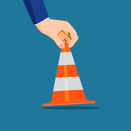 A businessman is setting up a road cone. The idea of setting up a business. vector illustration. business conceptのイラスト素材