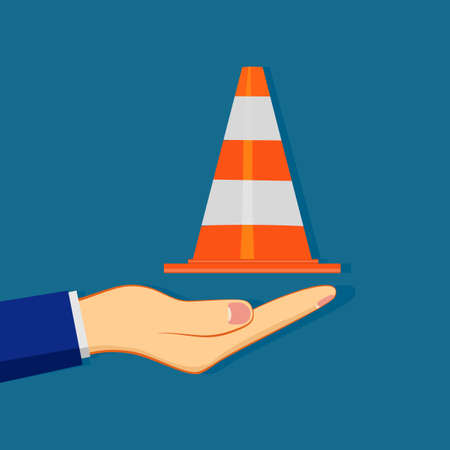 Businessman giving a road cone. Concept of setting up a business. vector illustration. business conecptのイラスト素材