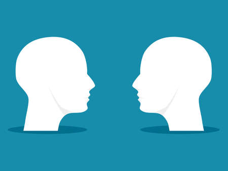 Two heads look at each other. people facing each other. illustrationのイラスト素材