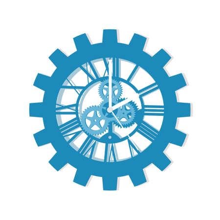 Antique clock and gear icon. Modern Roman Numeral Clock. vector illustration. object conceptのイラスト素材