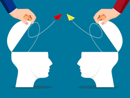 The human head was opened and a paper plane flew out. business competition concept. vectorのイラスト素材
