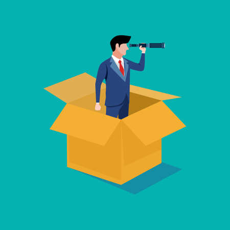 Businessman look outside the box. Concept of looking for business opportunities. business concept. vector illustraionのイラスト素材