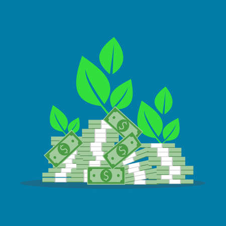 Tree on a pile of banknotes. High profit ideas for investment and business. financial vectorのイラスト素材