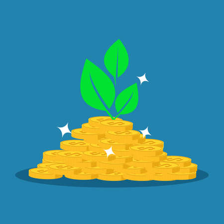 Leaves and gold coins grow to profit. Investment and Finance Business concept. vectorのイラスト素材