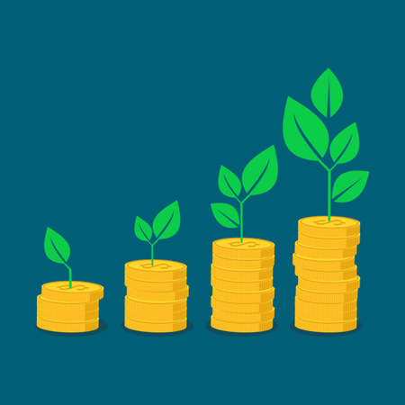 A tree growing from a small leaf to a large tree. The concept of investment growth. vector illustrationのイラスト素材