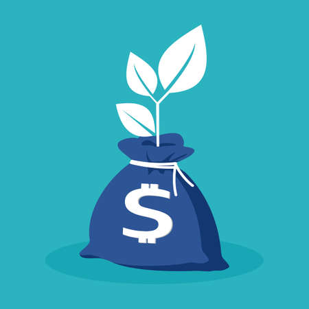 plant growing out of money bag. Income increase. return on investment. financial conceptのイラスト素材