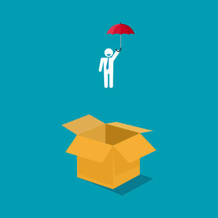Businessman coming out of the box. Leadership success concept. think outside the box. business conceptのイラスト素材