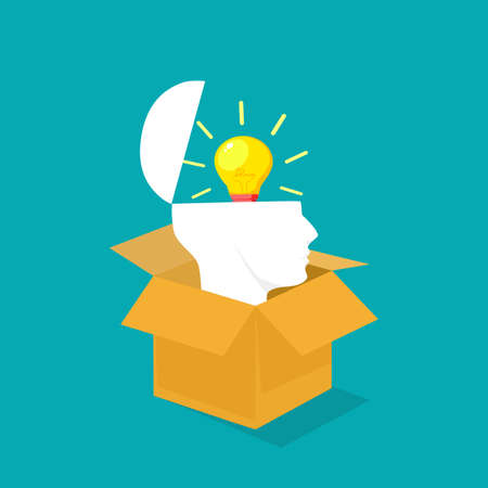 Creative head. Think outside the box. Light bulb icon in your head. business financial success conceptのイラスト素材