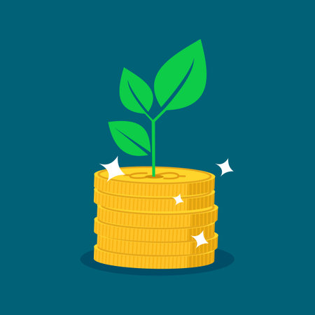 Plant green leafy plants on the coin row. financial and investment concept vectorのイラスト素材