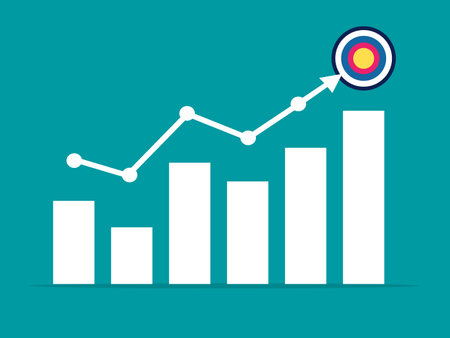 Place a target on the bar chart. goal oriented growth concept. vector illustrationのイラスト素材