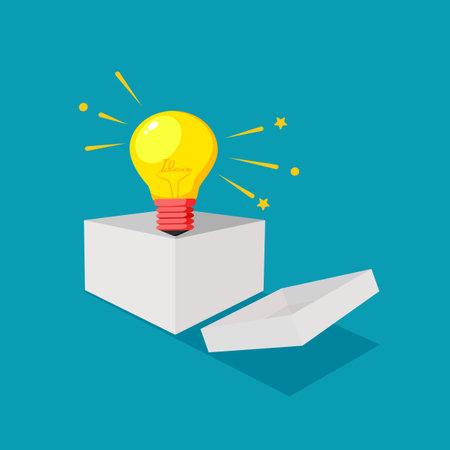 A light bulb in a box and thinking outside the box. different business ideas. business conceptのイラスト素材