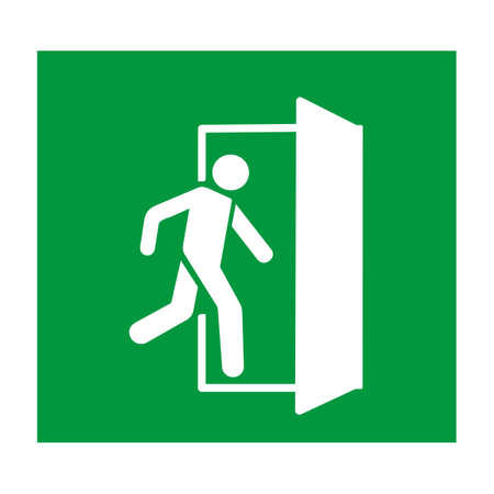 emergency exit door. direction sign. green color. safety and emergency vector illustrationのイラスト素材