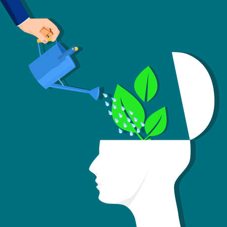 Businessman planting trees and human heads. growth of ideas. nature vectorのイラスト素材