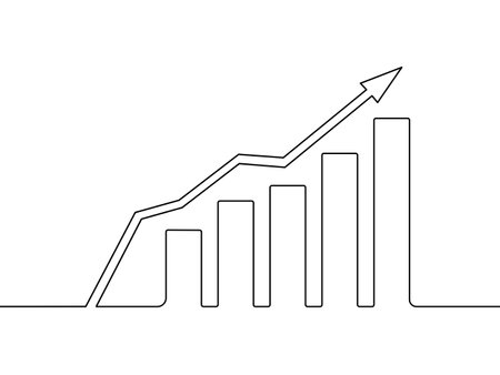 Drawing continuous lines of bar and arrow charts. on a white background. Growth conceptのイラスト素材