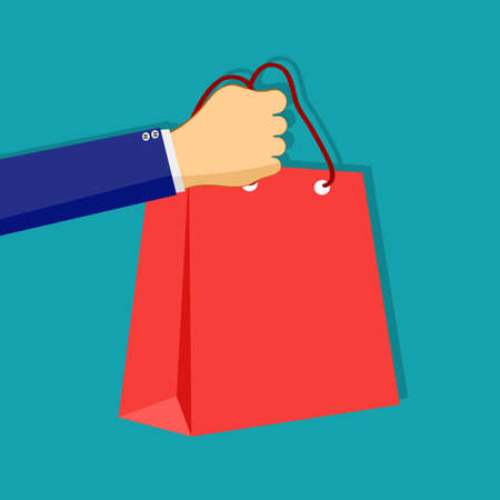 Salesperson holding shopping bag. The idea of reducing the price of a sale. shopping bag vectorのイラスト素材