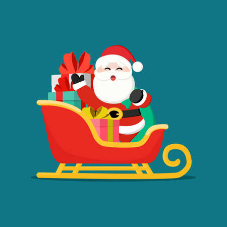 Santa and gift boxes on a sleigh. gift boxes on a sleigh vector illustrationのイラスト素材