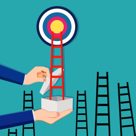 The ladder out of the box leads up to the goal. Stand out from the crowd and different creativity. vectorのイラスト素材